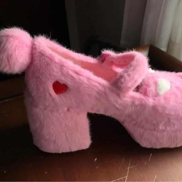 Care Bears Pink Fuzzy Shoes with Pom-Poms - Picture 5 of 6